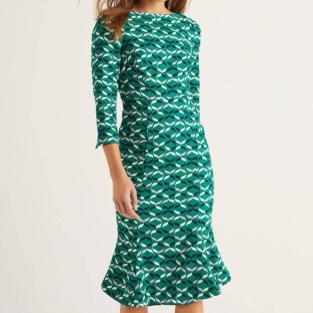 NWT Boden Violette Ribbon Print Dress Boat Neck Flare size 6R